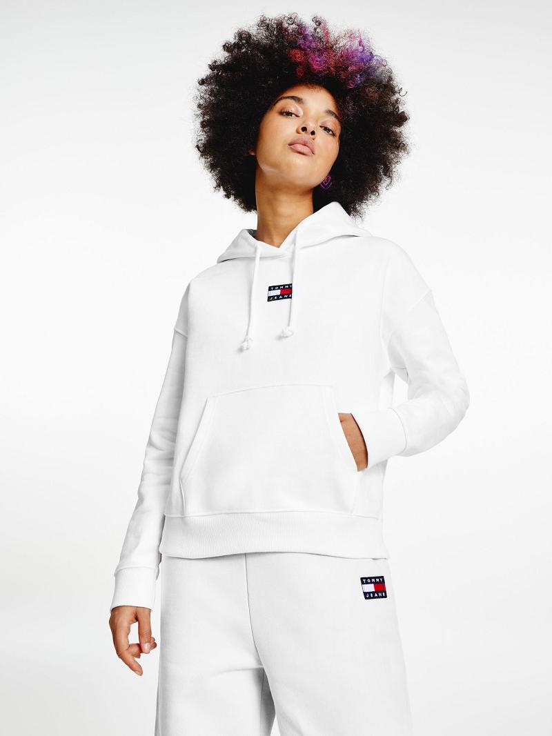 Női Tommy Hilfiger Organic Pamut Tommy Badge Hoodies Fehér | HU 160OKI